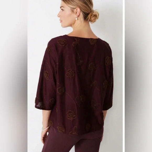 J. Jill Pure Jill Cotton Deep Purple Valley Florals Embroidered Blouse (L) - Picture 2 of 9